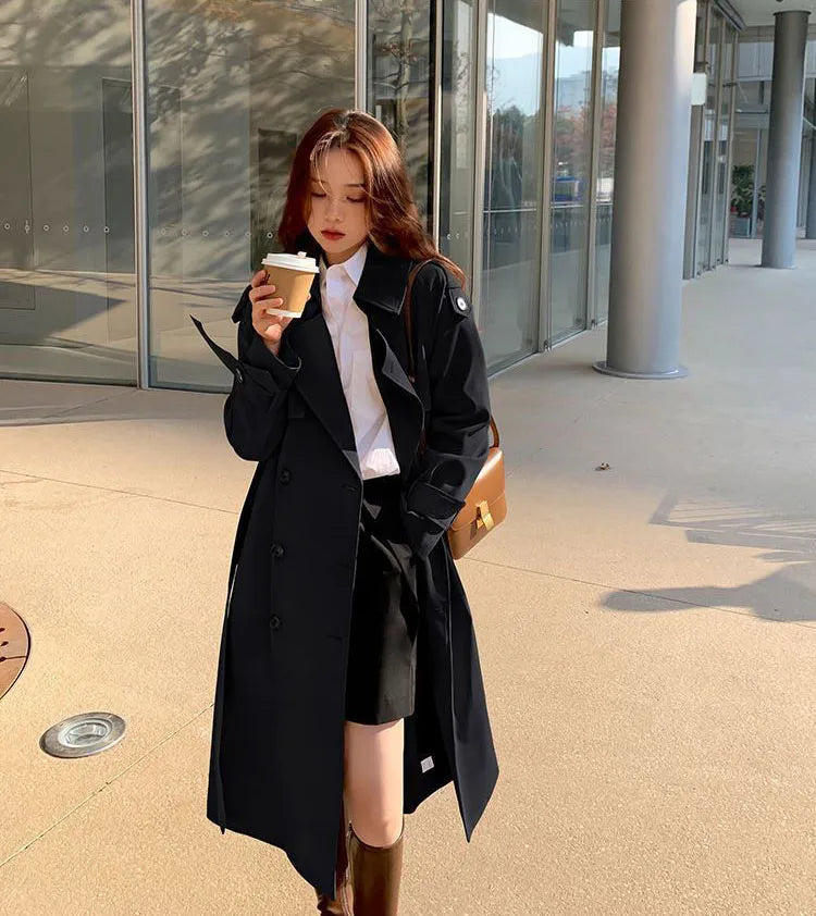 Women’s Double-Breasted Lace Trench Coat – Elegant Autumn Windbreaker and Casual Raincoa