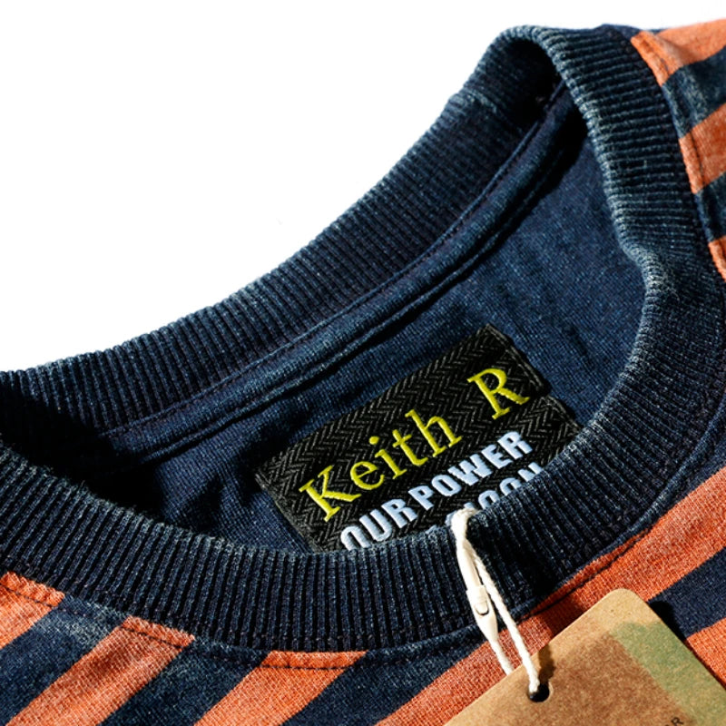 Men’s Striped Cotton T-Shirt – Slim Fit Vintage Washed Short Sleeve Tee | Tatiana Haven