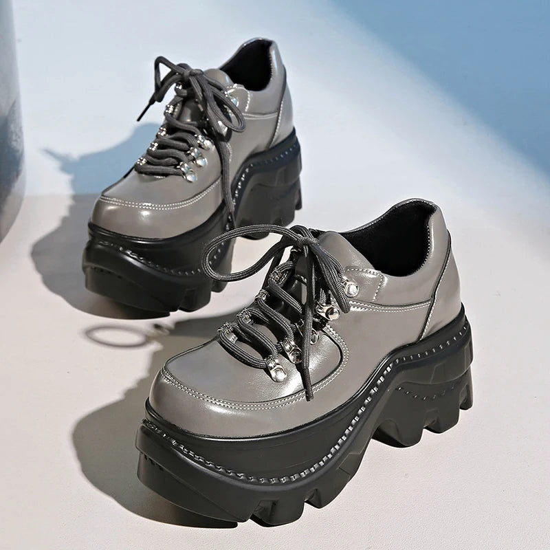 Fashion Black Chunky Sneakers for Women 2025 Autumn Platform Sports Shoes Woman Gothic Punk Style Thick Sole Sneakers Plus Size