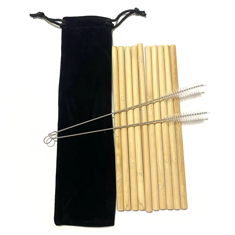 10Pcs Natural Bamboo Straw Reusable Drinking Straws with Case Biodegradable Eco-friendly Bamboo Straws for Cocktail Bar Drinks