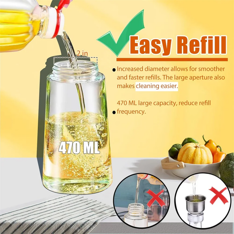 Olive Oil Sprayer Mister for Cooking,16oz/470ml Glass Oil Spray Bottle,2 in 1 Food-grade Oil Dispenser Bottle For Kitchen