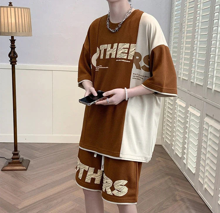 Men’s Alphabet Sportswear Set – Casual Jogging Tracksuit with T-Shirt and Shorts