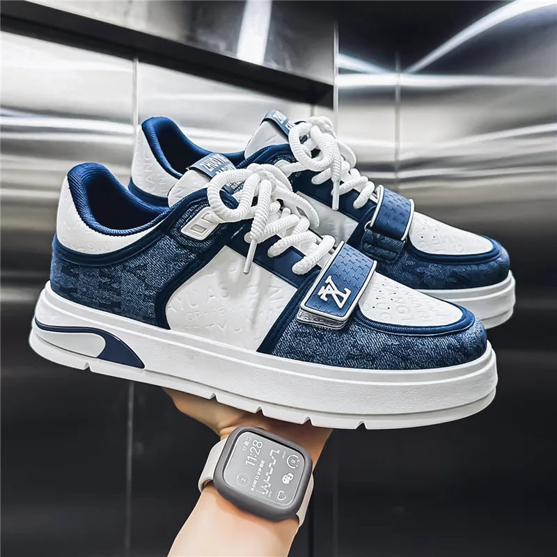 Fashion White Blue Skateboard Shoes Man Comfortable Platform Men&