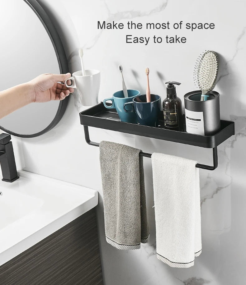 Punch-free Black Bath Shelves Bathroom Shelf Nail-free Shampoo Holder Shelves Storage Shelf Rack Bathroom Basket Holder ML1018