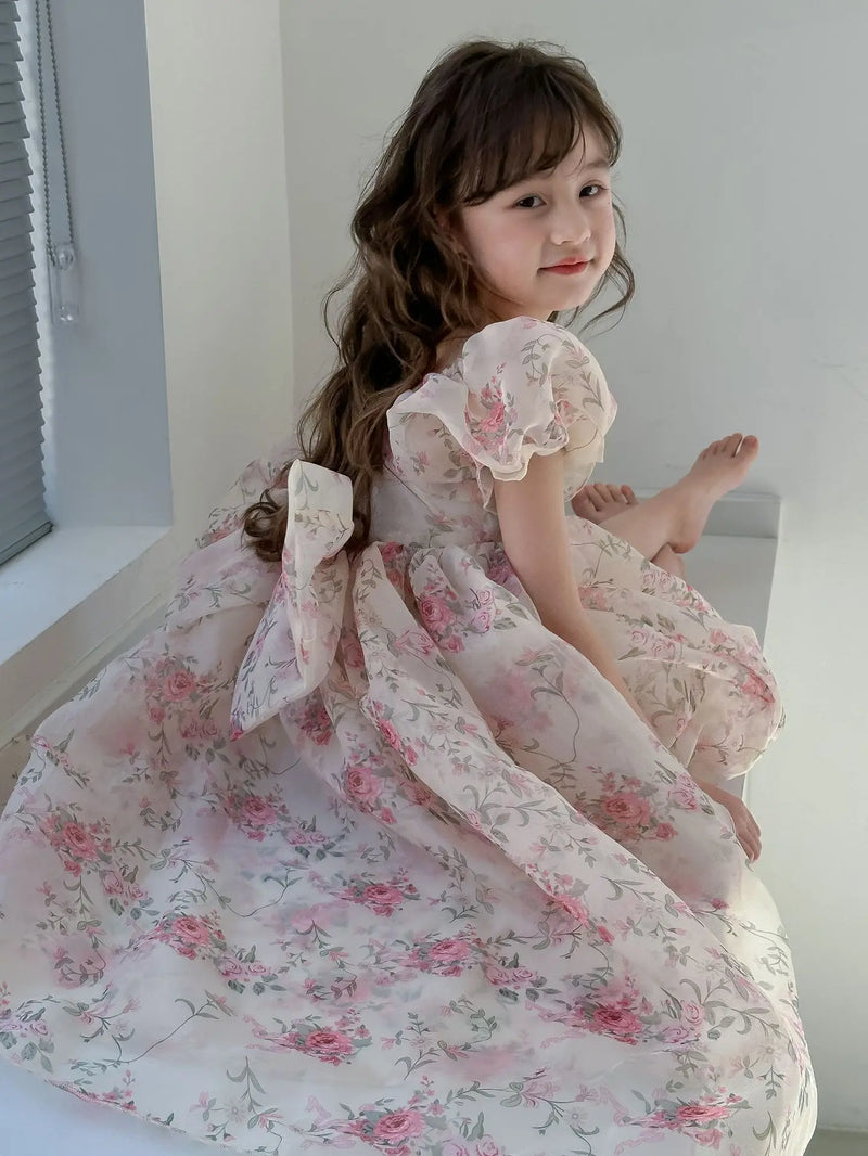 Casual Summer Girls Princess Dress – Sweet Floral Bow Knot Style
