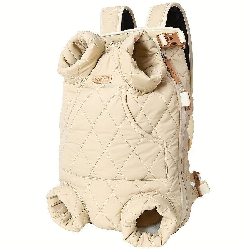 Cozy Pet Carrier Backpack for Dogs - Fleece-Lined, Front Legs Out, Hands-Free Design for Hiking & Travel.