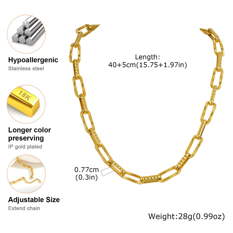 Chunky Paperclip Chain Necklace For Woman, 18K Gold Plated Stainless Steel Chic Necklace, Waterproof Birthday Jewelry Gift