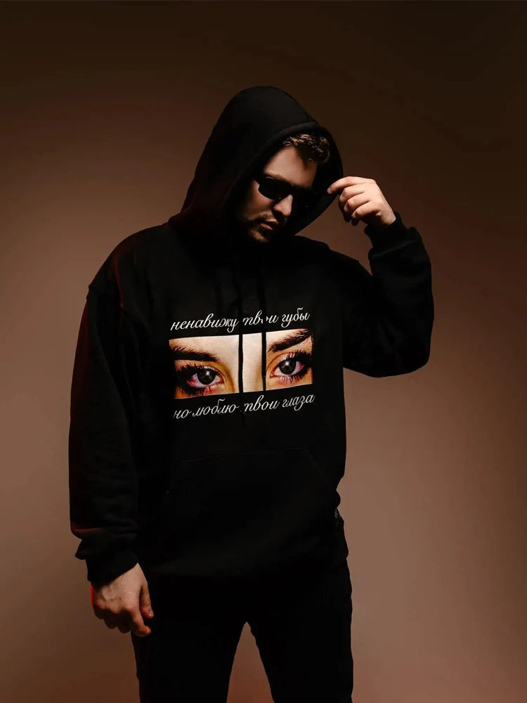 Men’s Oversized Eye Graphic Hoodie – Thick Winter Harajuku Streetwear Pullover Y2K Style