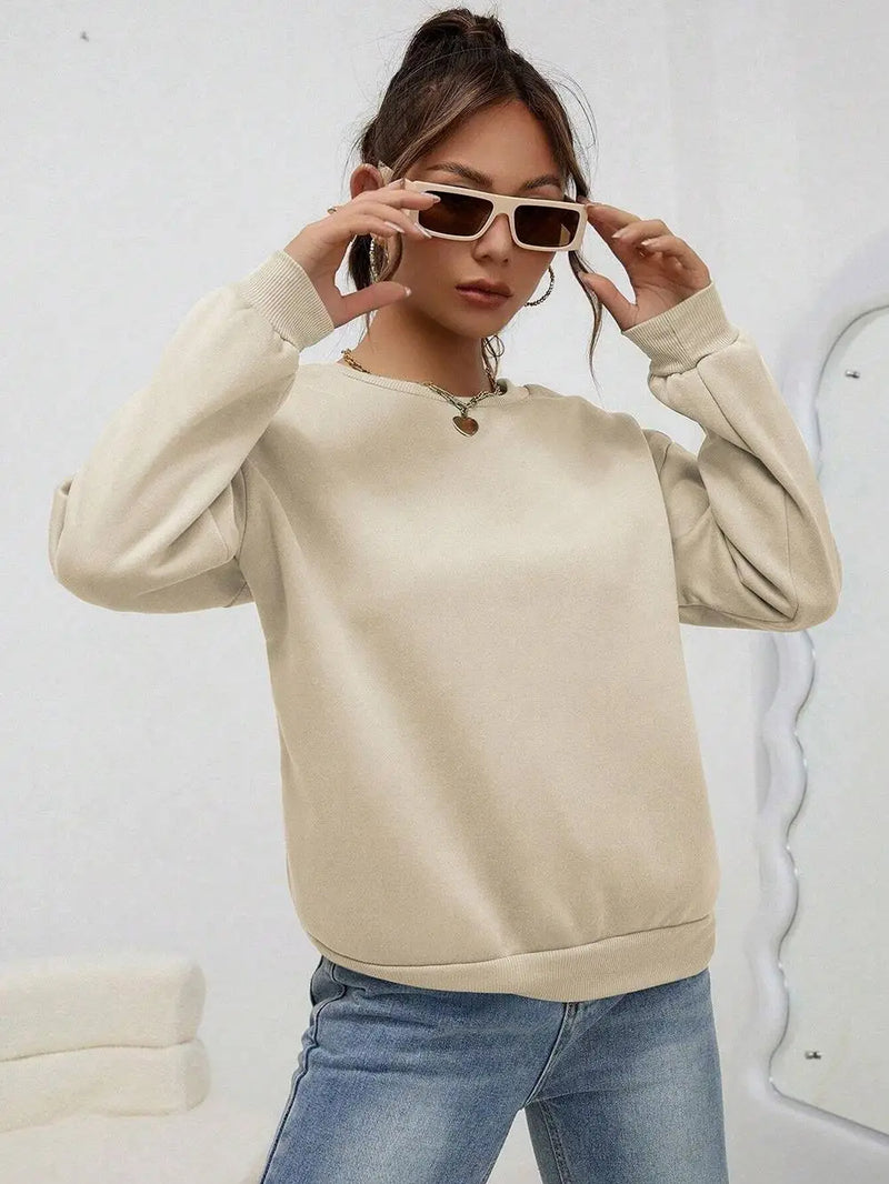 Woman Sweatshirt Casual Solid Color All-Match Clothing Loose Fashionable Pullovers Autumn Crewneck Warm  Female Hoodies