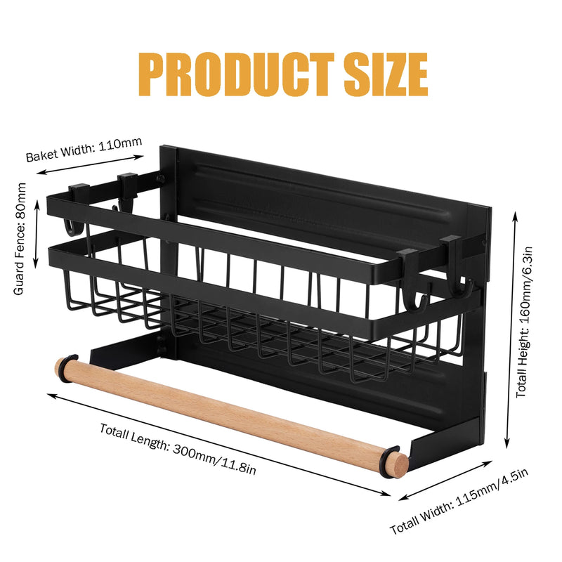 Magnetic Spice Rack for Refrigerator with Hook Paper Towel Holder Rustproof Spice Jars Rack Multi Use Refrigerator Side Shelf