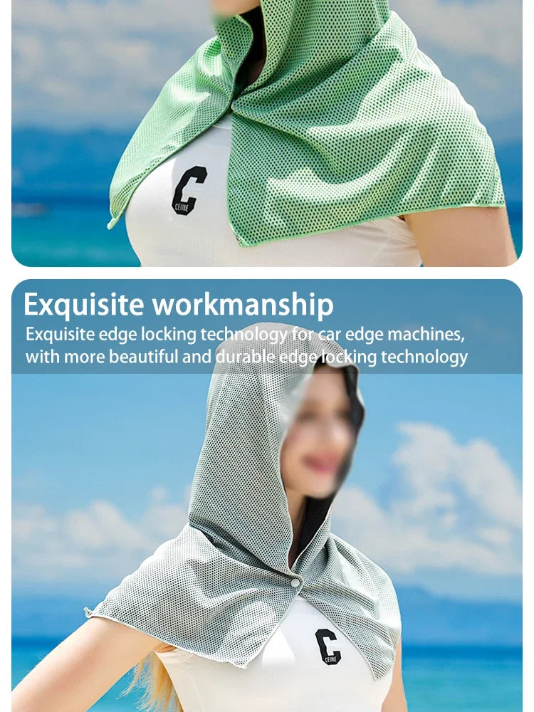 Cooling Hoodie Towel - UV Protection, Quick Drying, Perfect for Sports, Camping, Workouts, Cycling, Golf, Running, Hiking, and F