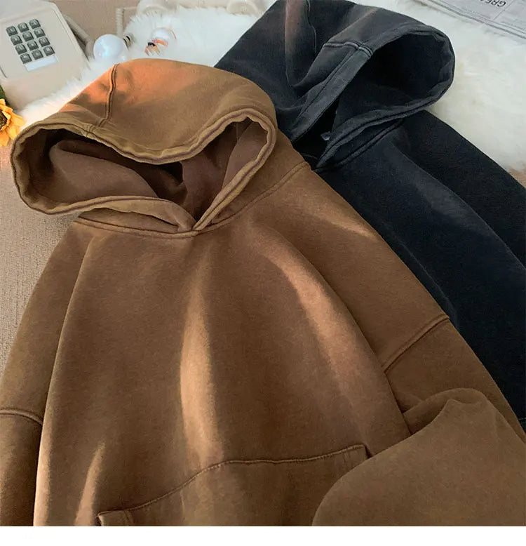 Men’s Vintage Washed Hoodie – Loose Fit Streetwear Pullover for Casual Harajuku Style