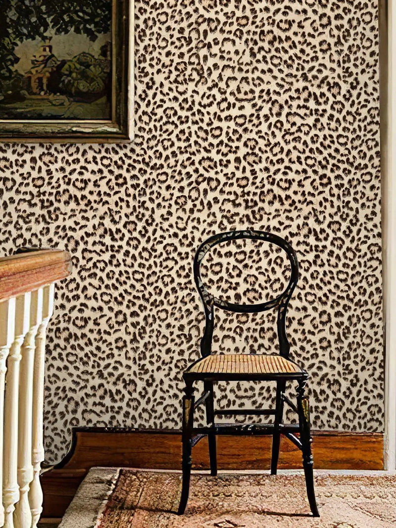 Retro Leopard Peel And Stick Wallpaper Chic Brown Vinyl Self Adhesive Wall Decal for Living Room Bathroom Or Kitchen