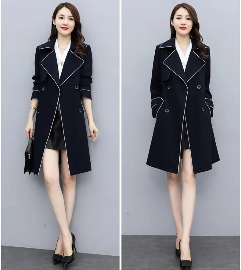 Women’s Double-Breasted Lace Trench Coat – Elegant Autumn Windbreaker and Casual Raincoa