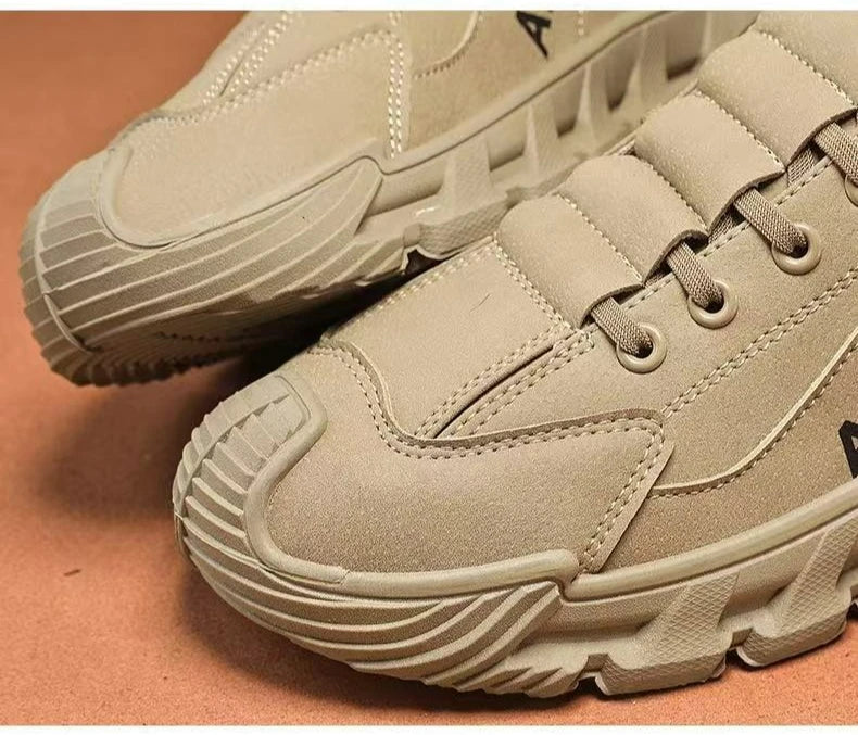 Men Chunky Sports Sneakers Spring Fashion Slip-on Men Casual Shoes Leather Waterproof Work Shoes for Men Anti-Slip Platform Shoe