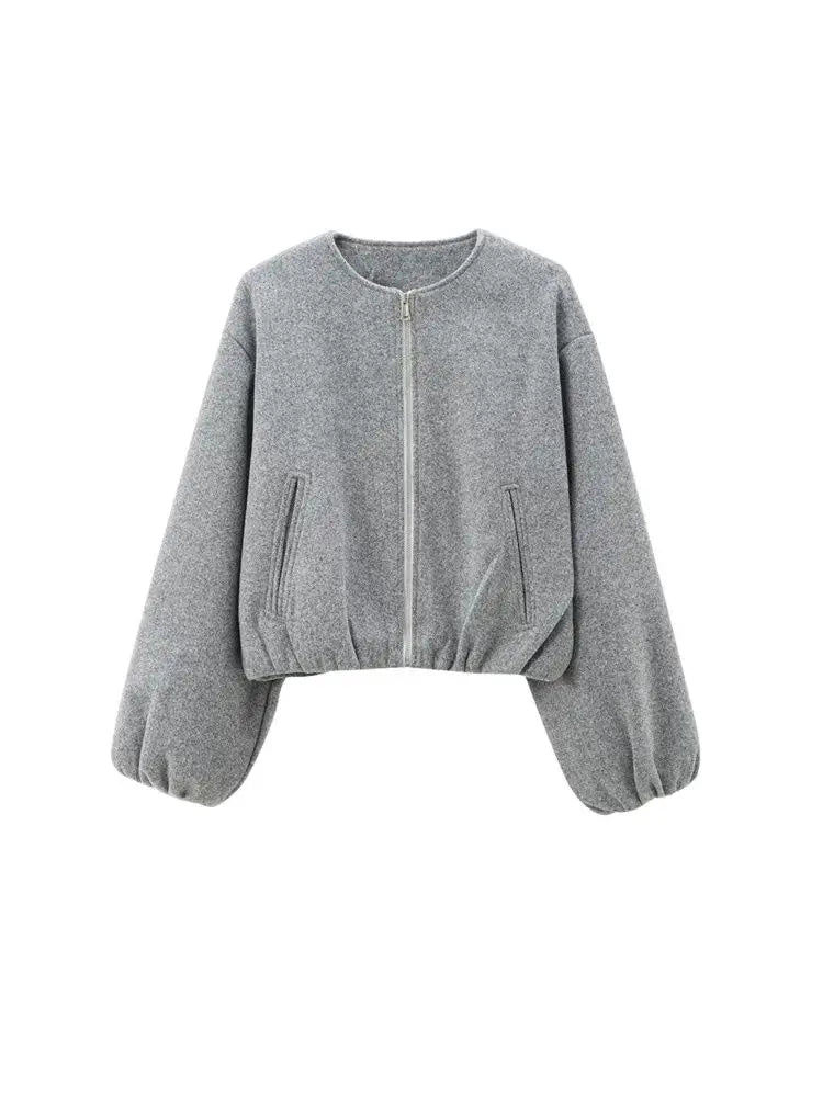 Oversized Soft Bomber Jacket for Women – Casual Long Sleeve Zip-Up Coat for All Seasons