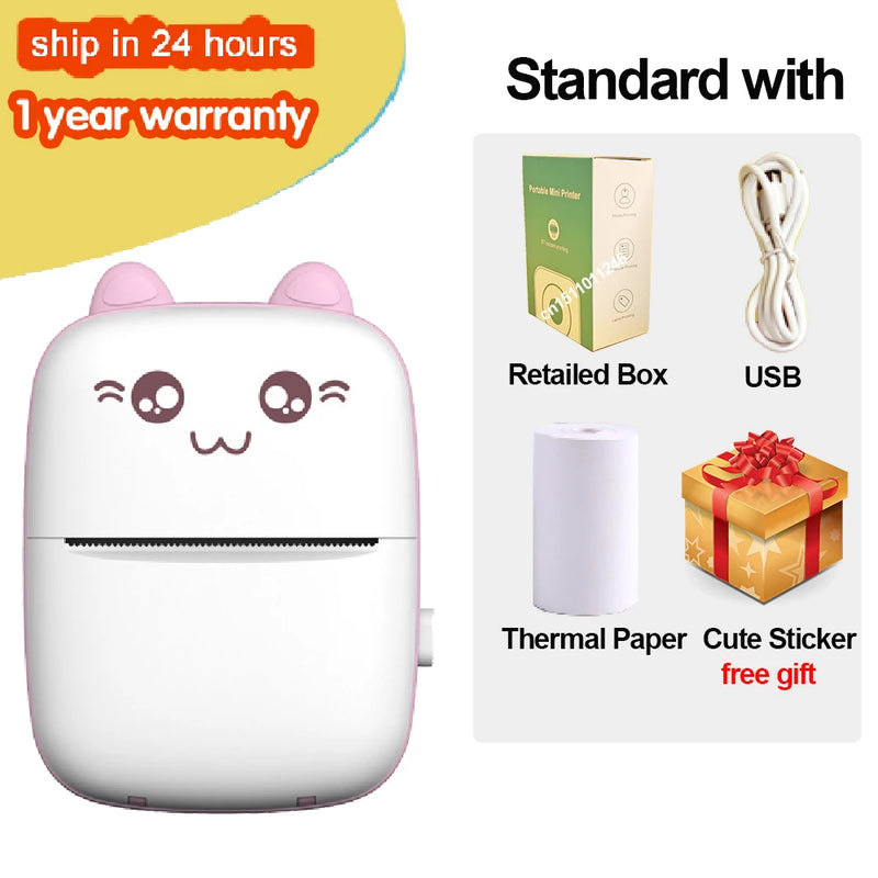 Portable Thermal Printer MINI Wirelessly BT 203dpi Photo Label Memo Wrong Question Printing With USB Cable Imprimante Portable