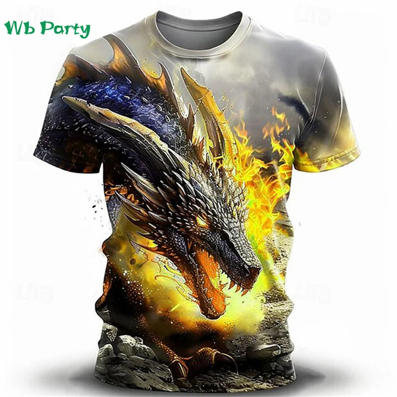 Oversized T shirt Men Dragon Print T-shirt Man Dragon Graphic Tee Men&