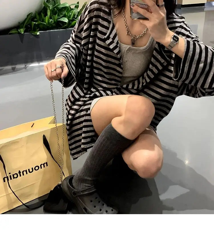 Sweatshirts Women Striped Chic Loose All-match Design Summer Simple Daily Retro Students Tender Sun-proof Classic Korean Style