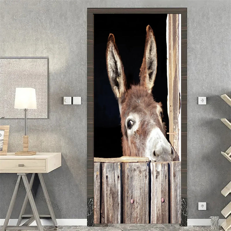 Wooden Door Mural Decal Sticker Peel and Stick Removable Self-Adhesive Brown Wood Grain Red Brick Door Wallpaper for Home Decor