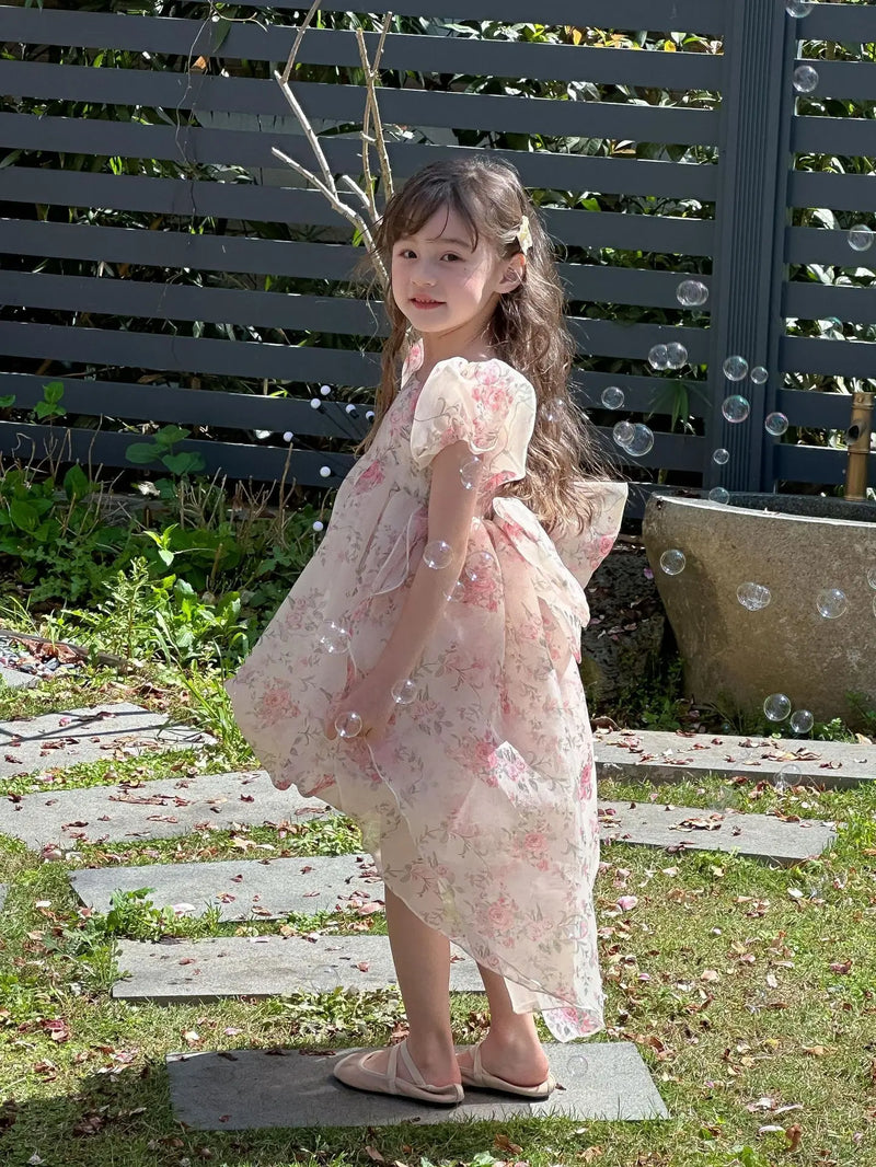 Casual Summer Girls Princess Dress – Sweet Floral Bow Knot Style