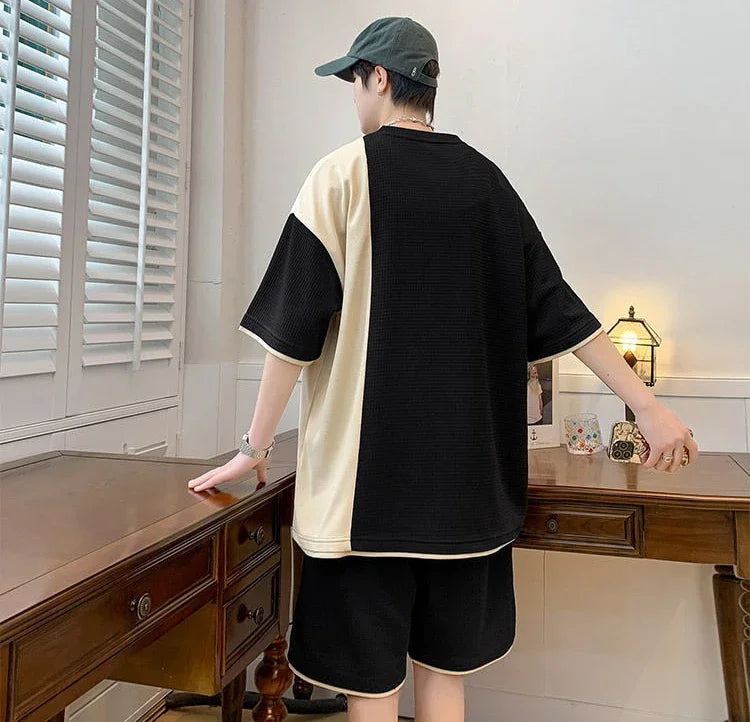 Men’s Alphabet Sportswear Set – Casual Jogging Tracksuit with T-Shirt and Shorts