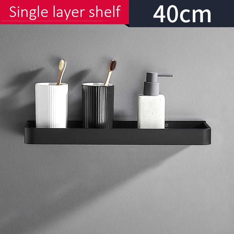 Punch-free Black Bath Shelves Bathroom Shelf Nail-free Shampoo Holder Shelves Storage Shelf Rack Bathroom Basket Holder ML1018
