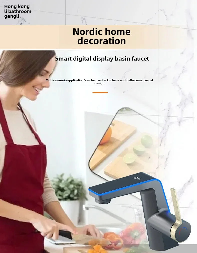 LED Digital Atmosphere Light, Basin Faucet, Bathroom Household Faucet