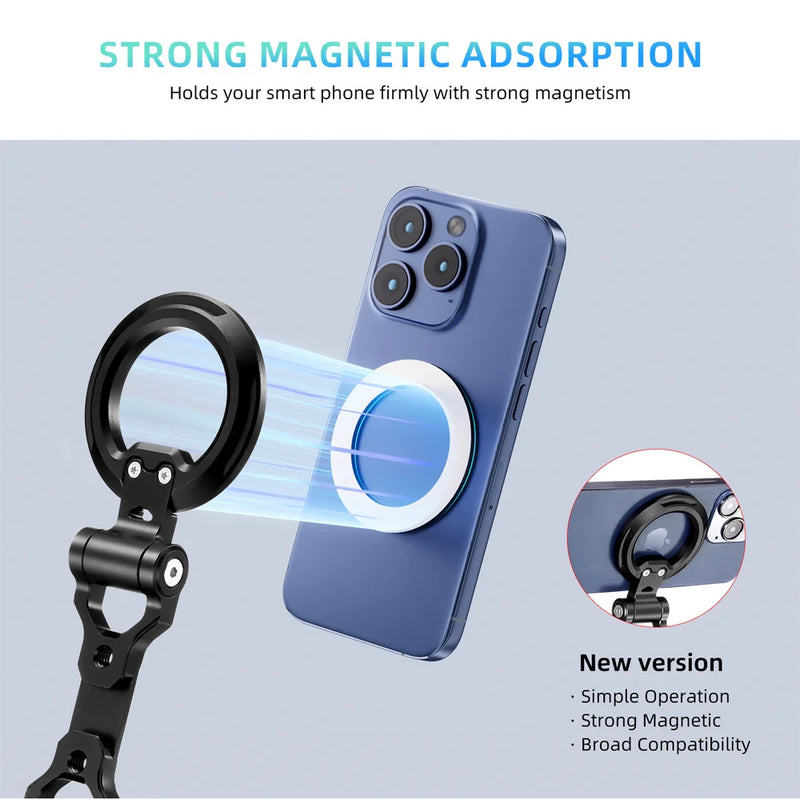 Foldable Magnetic Phone Holder Tripod Mount for MagSafe iPhone 16/15/14/13/12 – DSLR Camera Tripod Accessory with 1/4" Cold Shoe