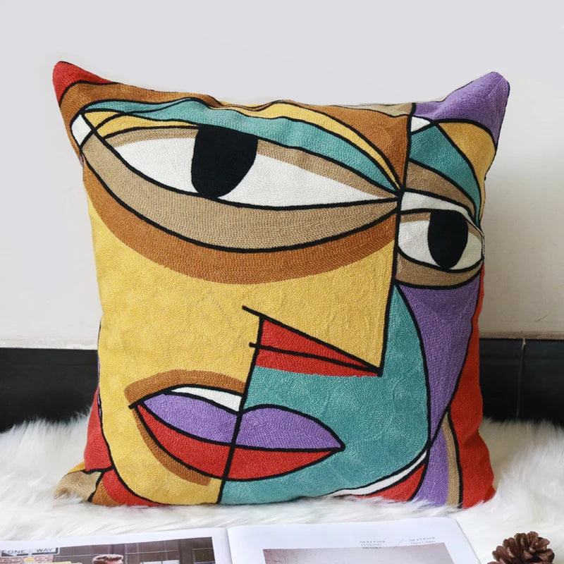 Picasso Embroidered Decorative Throw Pillowcases Abstract Creative Decoration Cushion Cover for Home Sofa Pillow Cover 45x45cm