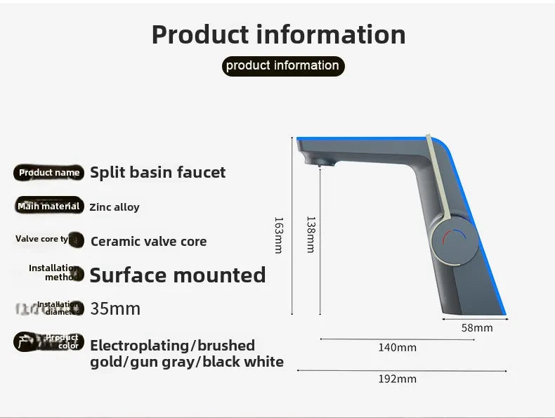 LED Digital Atmosphere Light, Basin Faucet, Bathroom Household Faucet