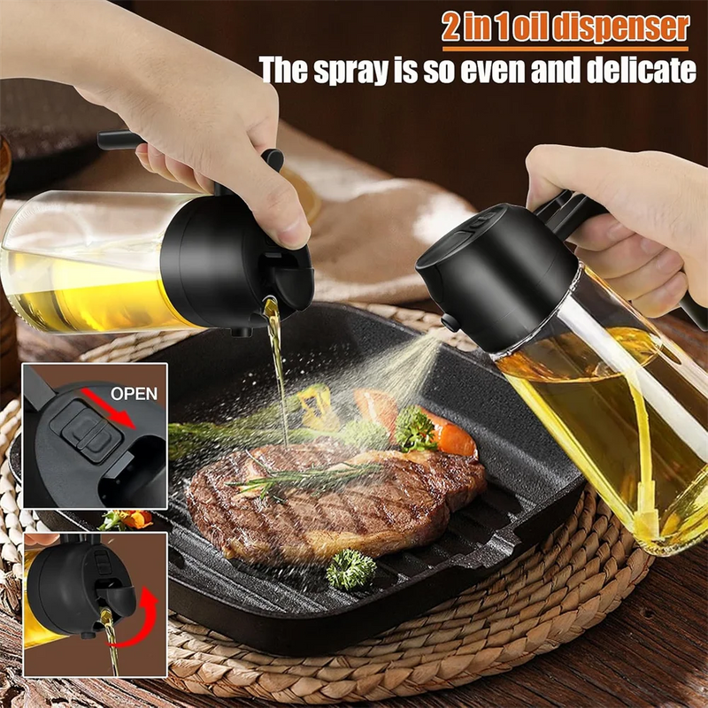 Olive Oil Sprayer Mister for Cooking,16oz/470ml Glass Oil Spray Bottle,2 in 1 Food-grade Oil Dispenser Bottle For Kitchen