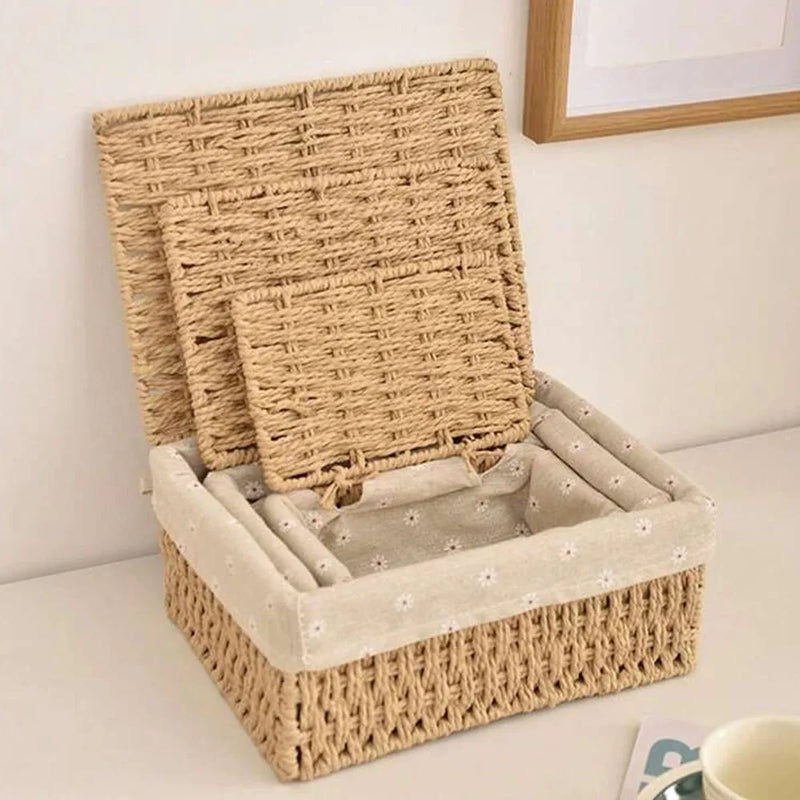 Wicker Storage Basket 3-Pack Woven Wicker Baskets Large Wicker Basket Cube Storage Bins with Liners Storage Baskets