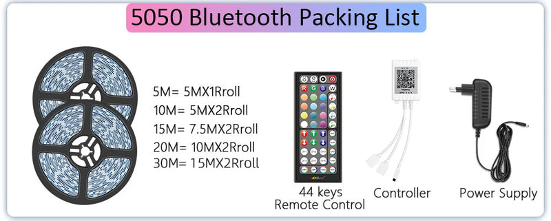 LED Strip Light RGB 5050 Music Sync Color Changing  Sensitive Built-in Mic, App Controlled LED Lights 5M 10M 15M DC12V Flexible