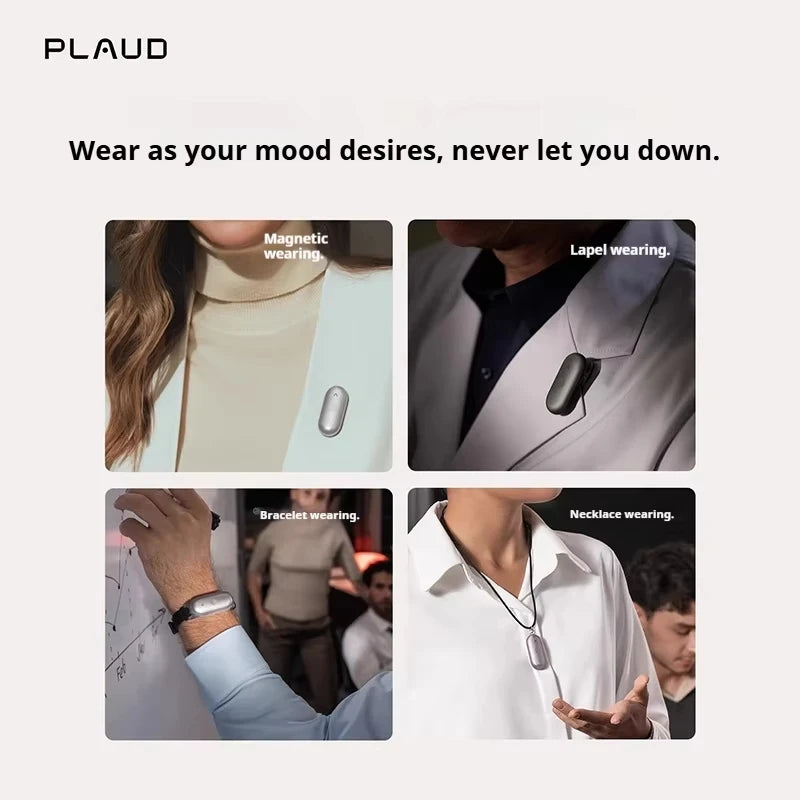 New Plaud Notepin S Wearable AI Voice Recorder, AI Notetaker, Smart Transcription & Summarization, with Wristband & lapel clip