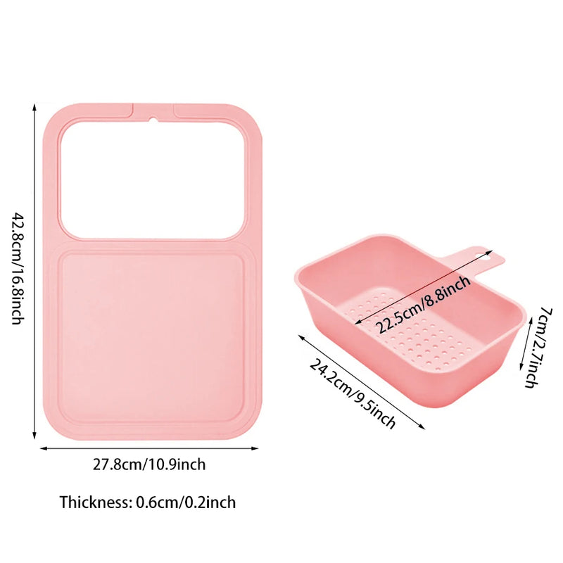 1PC multi-functional sink cutting board Kitchen vegetable and fruit cutting board 2-in-1 removable drain basket cutting board