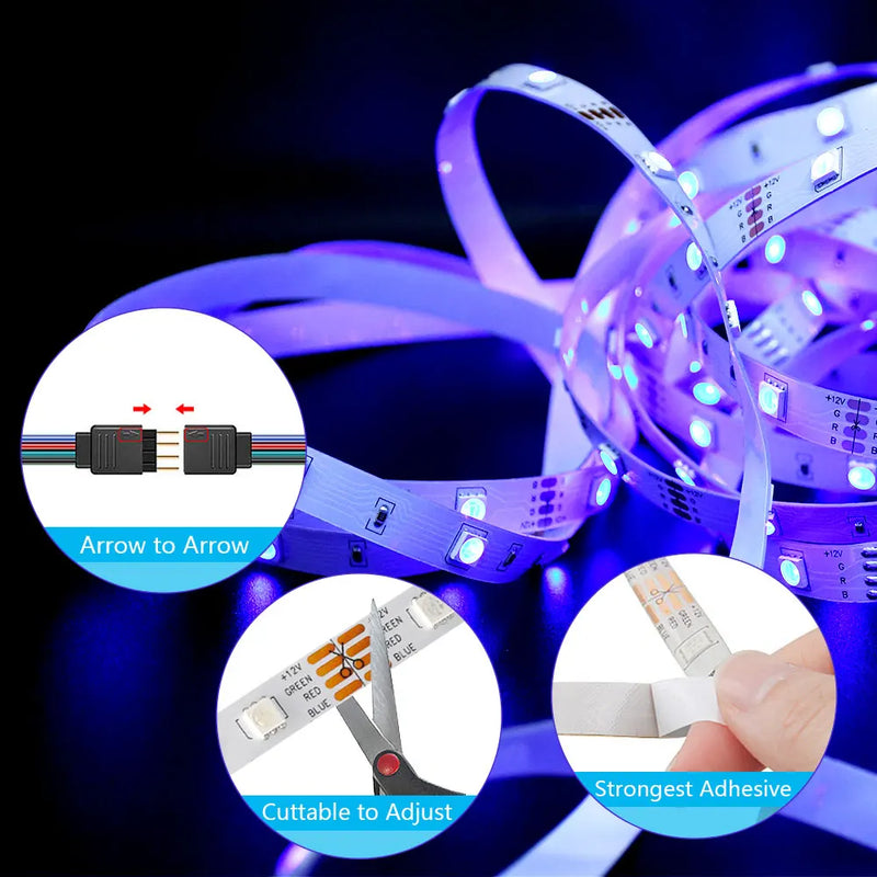 LED Strip Light RGB 5050 Music Sync Color Changing  Sensitive Built-in Mic, App Controlled LED Lights 5M 10M 15M DC12V Flexible