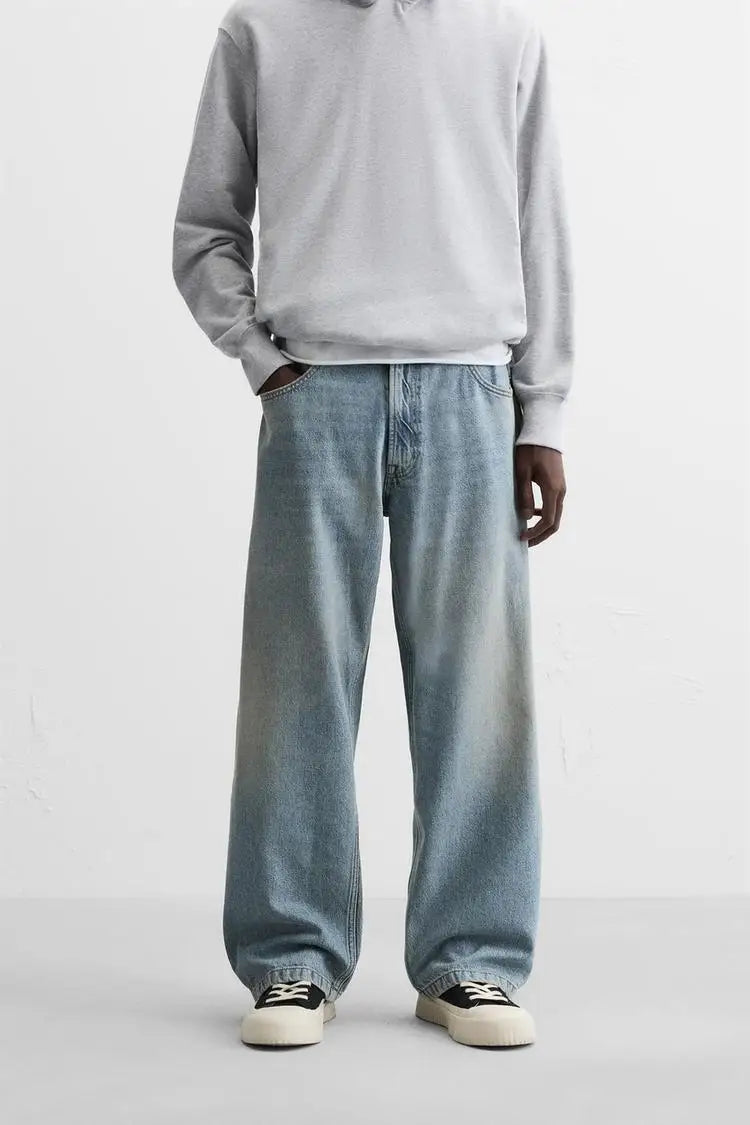 Men’s Retro Cotton Denim Jeans – Loose Fit Straight-Leg Casual Trousers, Comfortable and Wear-Resistant for Autumn & Winter