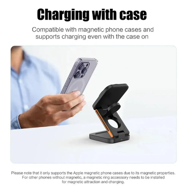 30W Wireless Charger iPhone 3in1 Magnetic Foldable Wireless Charging Station for iPhone 15 14 13 12 Pro Apple Watch 8 9 Airpods