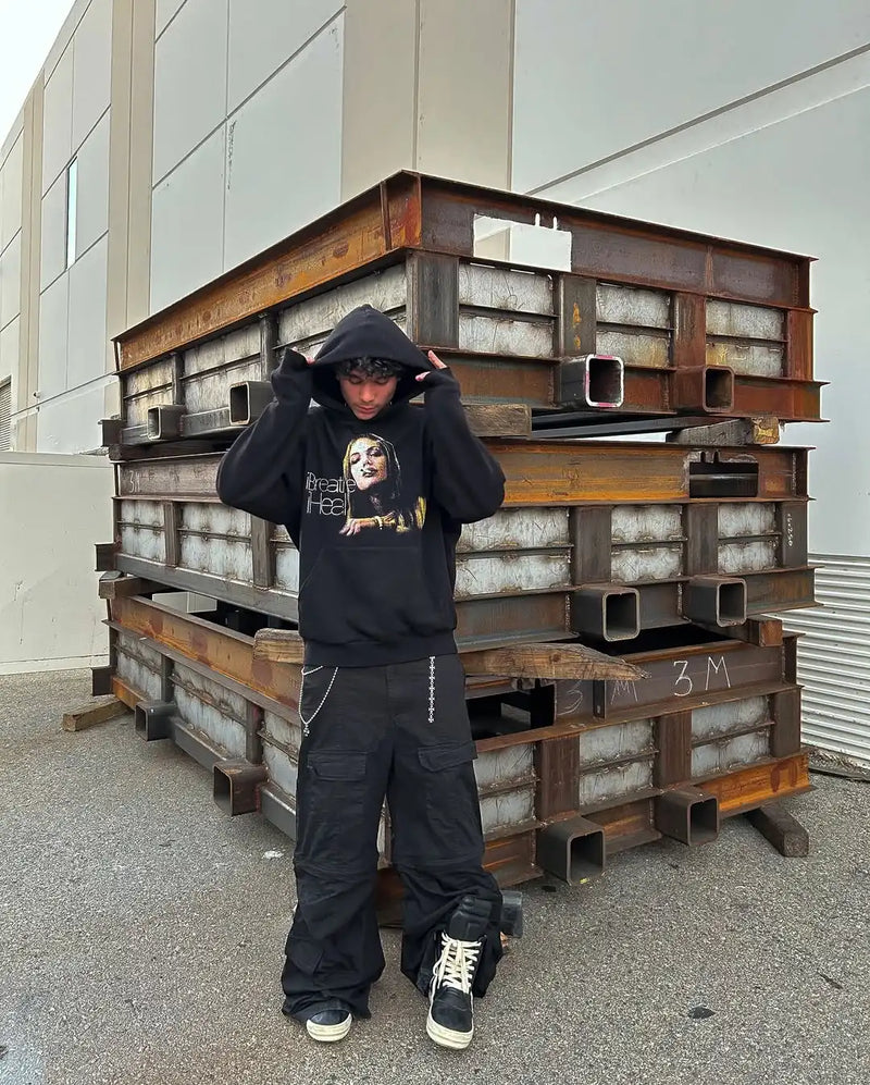 Y2K retro pattern printed sweatshirt for men fashion hip hop black street clothing neutral clothing loose men and women hoodies