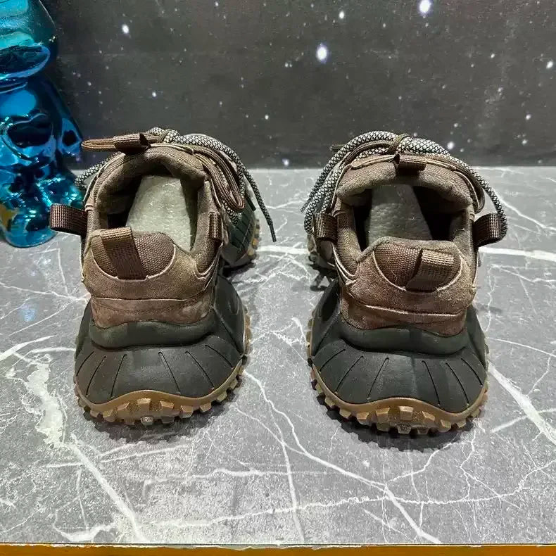 Chunky Sneakers Men Designer Mountaineering Shoes Fashion Casual Leather Fabric Breathable Height Increased Platform Sport Shoes