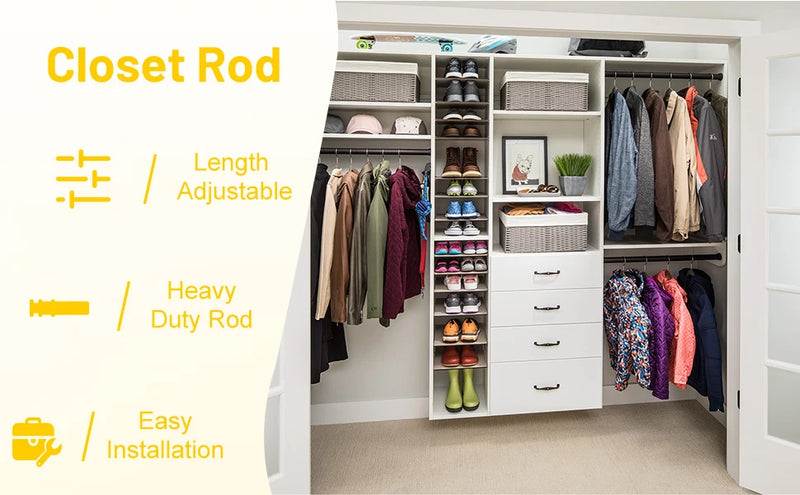 Closet Rod, Adjustable Closet Rods for Hanging Clothes,Closet Rod Extender Closet Organizer,Heavy Duty Closet Bar
