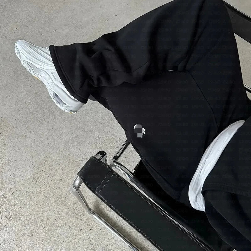 Y2k Retro Loose Straight Pants Men Tracksuit Pants Personalized Pant Leg Zipper Embroidery Design Hip Hop Harajuku Casual Pants