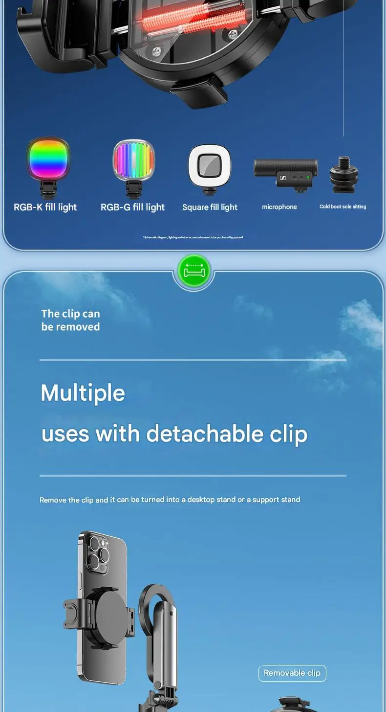 Upgraded Multi-Function Foldable Magnetic Phone Holder Selfie Stick with Remote Control – 360° DSLR-Style Rotation Tripod Stand