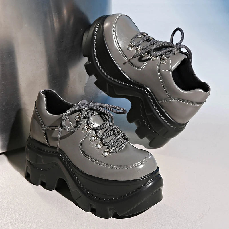 Fashion Black Chunky Sneakers for Women 2025 Autumn Platform Sports Shoes Woman Gothic Punk Style Thick Sole Sneakers Plus Size