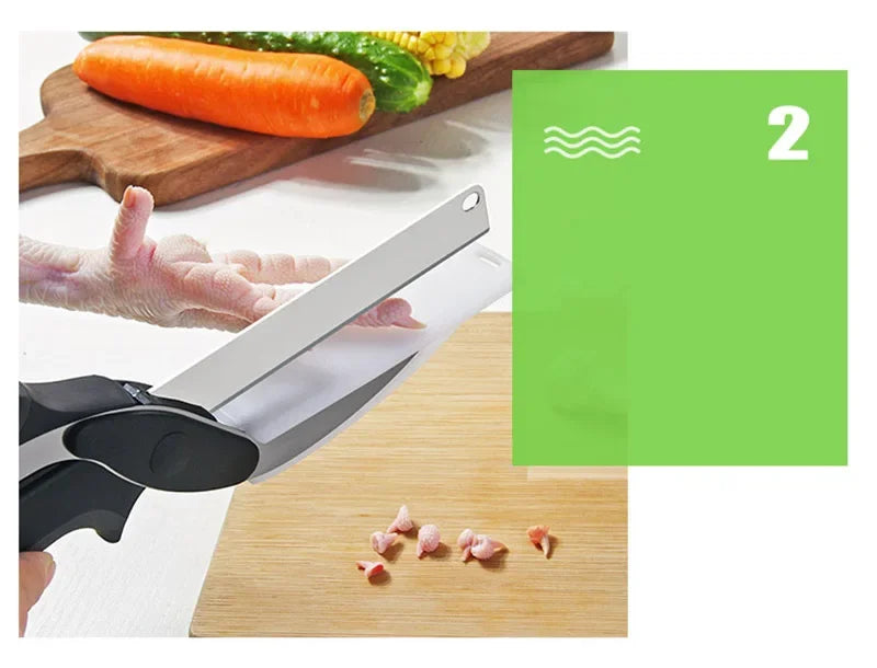 Stainless Steel Kitchen Scissors 2 In 1 Cutting Board Chopper Fruit Vegetable Multifunctional