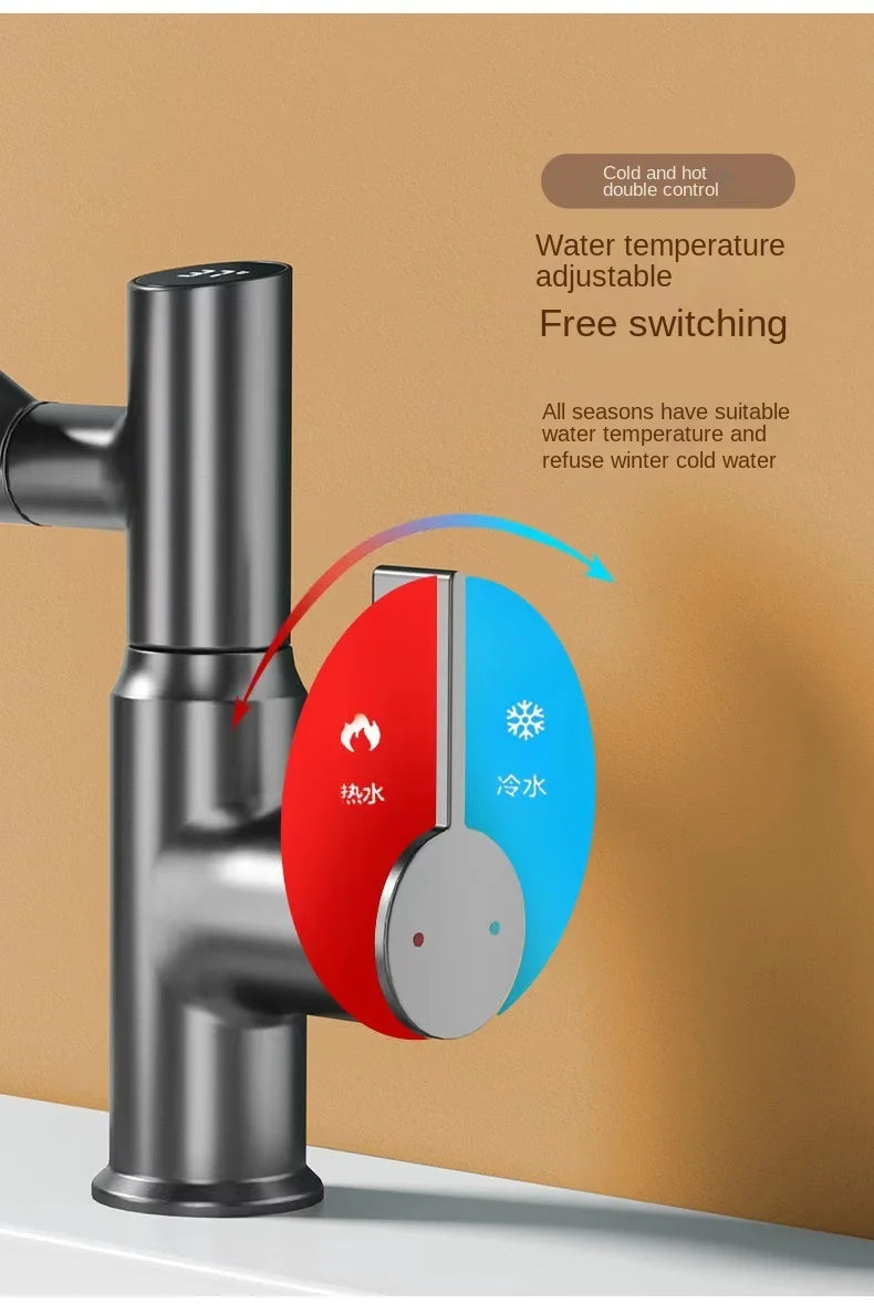 Digital Display LED Bathroom Basin Faucet 360 Rotation Multifunction Stream Sprayer Hot Cold Water Mixer Sink Tap Bathroom