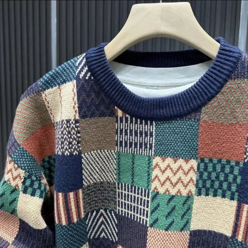 Men’s Warm Loose Fit Sweatshirt – Round Neck Pullover with Wool Lining for Autumn and Winter