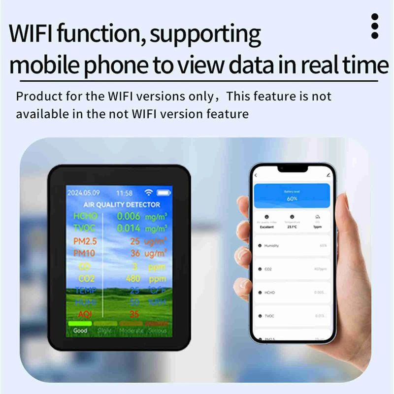 WiFi Air Quality Meter Household HCHO TVOC Carbon Monoxide CO2 PM2.5 PM10 Tester Portable Temperature Humidity Detector 2.8 in