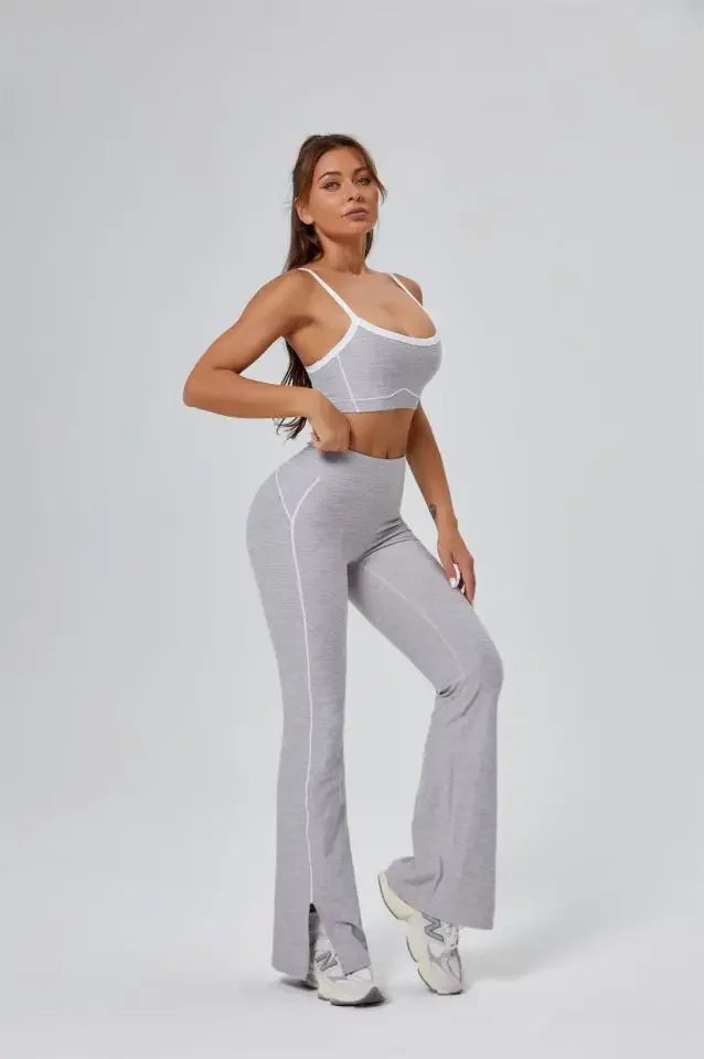 Seamless Yoga Sets Sports Fitness High Waist Hip-lifting Flared Pants Backless Bra Suits Workout Gym Leggings Sets for Women